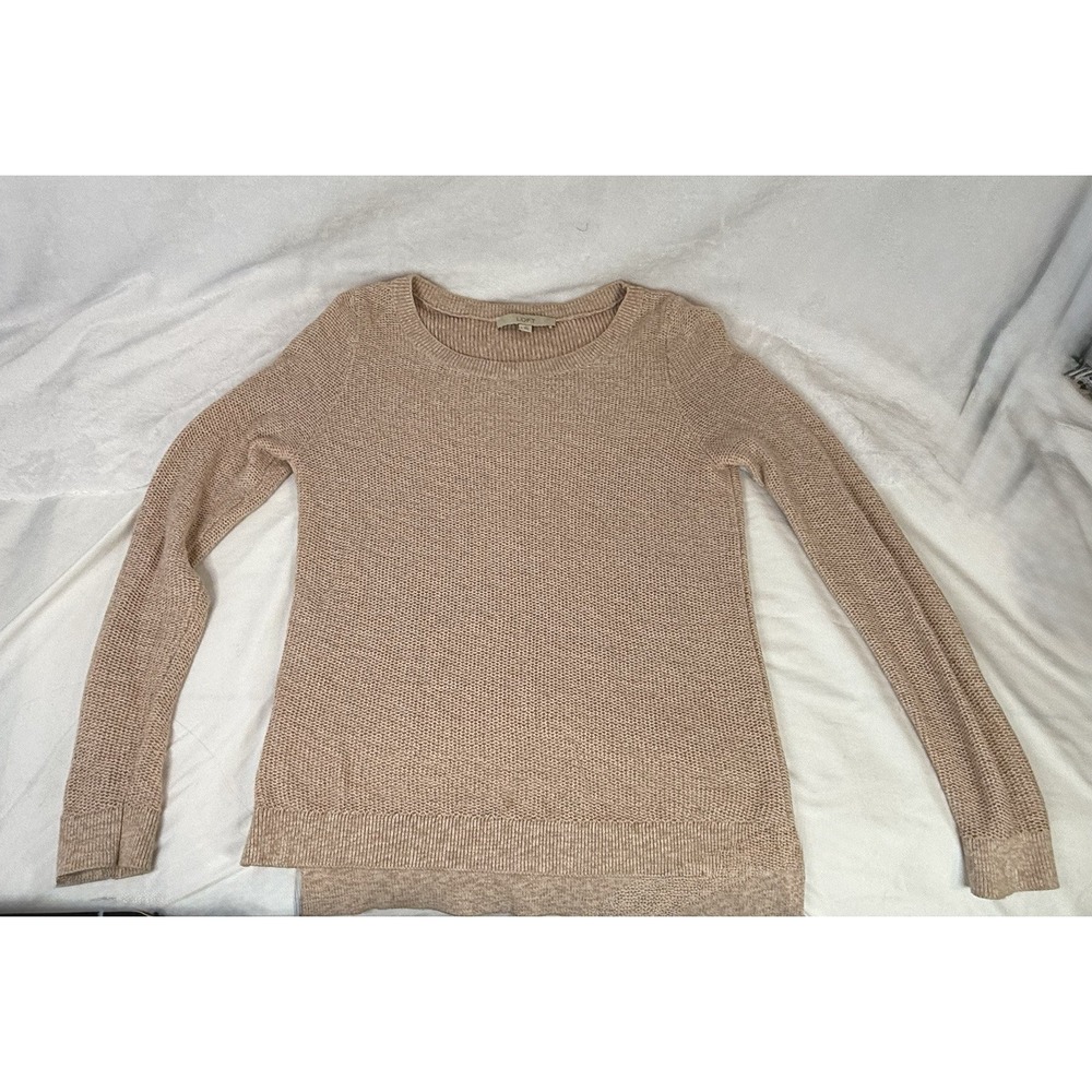 LOFT Blush Pink Tan Cotton Knit Sweater Small Lightweight Crewneck Pullover